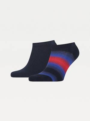 Muške Tommy Hilfiger 2-Pack Baja Stripe Trainer Čarape Plava | TH842QCZ