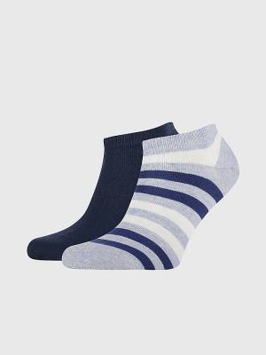 Muške Tommy Hilfiger 2-Pack Stripe Trainer Čarape Plava | TH479XPJ