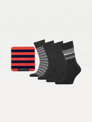 Muške Tommy Hilfiger 4-Pack Gift Box Stripe Čarape Crna | TH548BHN