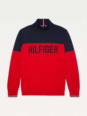 Muške Tommy Hilfiger Adaptive Colour-Blocked Half-Zip Sweatshirt Džemper Crveni | TH490UNS