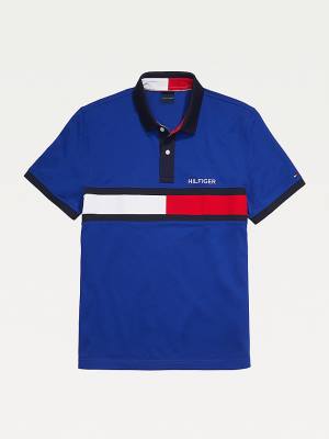 Muške Tommy Hilfiger Adaptive Cotton Flag Custom Fit Polo Majice Plava | TH085EAB