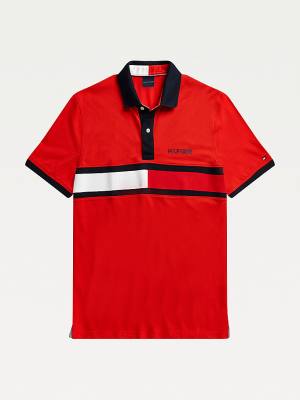 Muške Tommy Hilfiger Adaptive Cotton Flag Custom Fit Polo Majice Crveni | TH629MIX