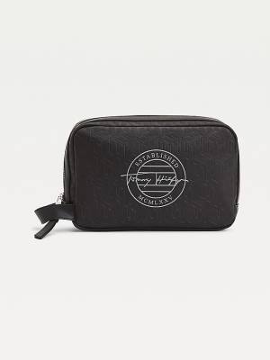 Muške Tommy Hilfiger All-Over Monogram Washbag Torbe Crna | TH235SJB