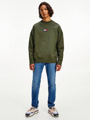 Muške Tommy Hilfiger Badge Crew Neck Duksevi Zeleno | TH410BVL