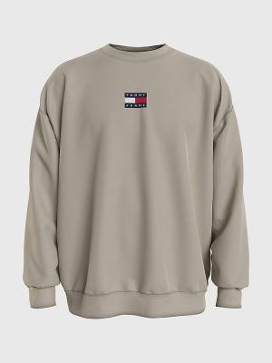 Muške Tommy Hilfiger Badge Crew Neck Duksevi Bež | TH452JKQ