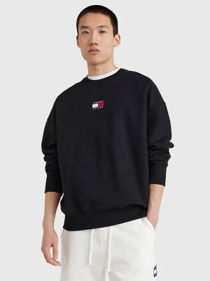 Muške Tommy Hilfiger Badge Crew Neck Duksevi Crna | TH701SCF