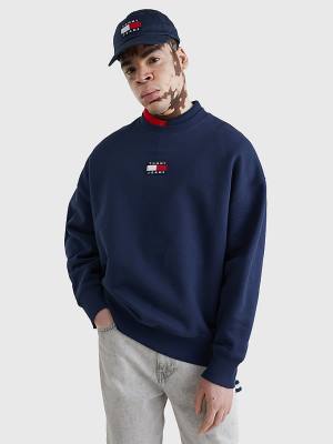 Muške Tommy Hilfiger Badge Crew Neck Duksevi Plava | TH890SFL