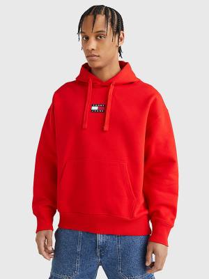 Muške Tommy Hilfiger Badge Organic Cotton Duks Hoodie Crveni | TH803ECG