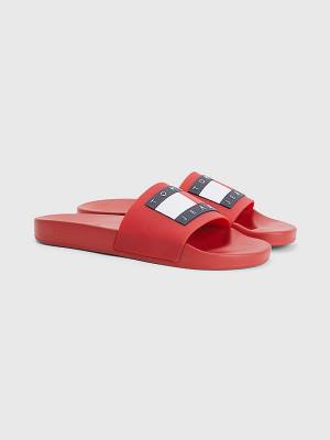 Muške Tommy Hilfiger Badge Pool Slides Sandale Crveni | TH168YJF