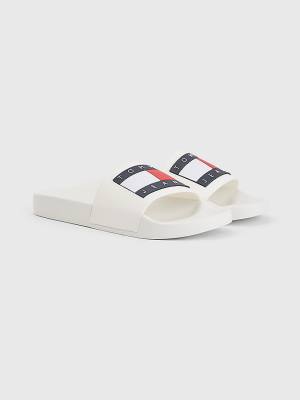 Muške Tommy Hilfiger Badge Pool Slides Sandale Bela | TH913JNO