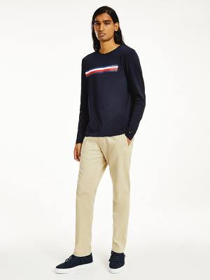 Muške Tommy Hilfiger Bar Logo Long Sleeve Majice Plava | TH985WSH