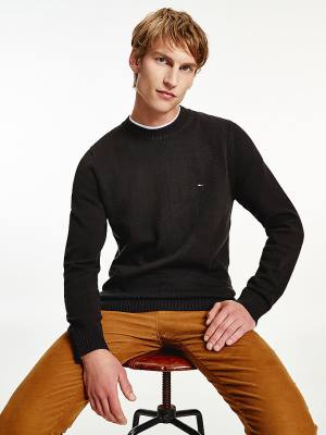 Muške Tommy Hilfiger Chunky Knit Crew Neck Jumper Džemper Crna | TH347RZU