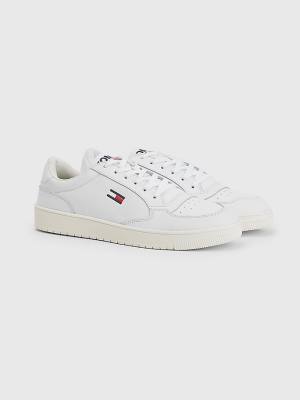 Muške Tommy Hilfiger City Leather Cupsole Patike Bela | TH346HYZ