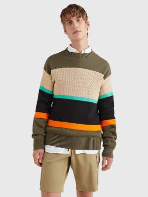 Muške Tommy Hilfiger Colour-Blocked Mixed Knit Jumper Džemper Kaki | TH034DCT