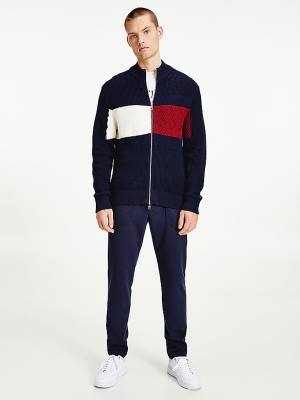 Muške Tommy Hilfiger Colour-Blocked Zip-Thru Stripe Cardigan Džemper Plava | TH589WTI