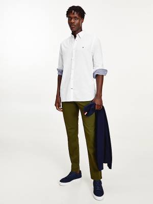 Muške Tommy Hilfiger Cotton Melange Dobby Slim Fit Košulje Bela | TH634FXR