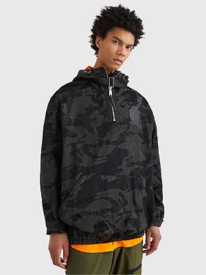 Muške Tommy Hilfiger Crest Camo Print Pull-On Hooded Kaputi Crna | TH596EHA