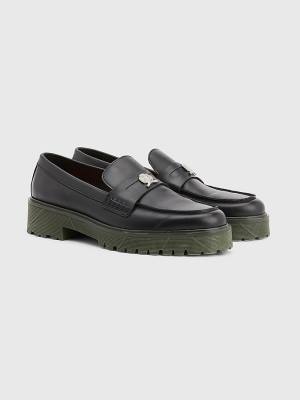 Muške Tommy Hilfiger Crest Chunky Leather Loafers Svečane cipele Crna | TH649TYE