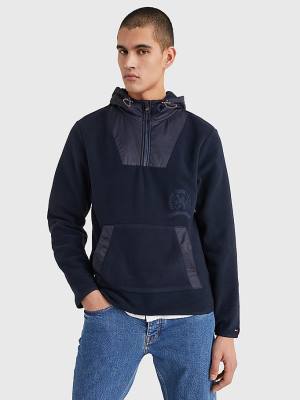 Muške Tommy Hilfiger Crest Polar Fleece Relaxed Fit Duks Hoodie Plava | TH796PEU