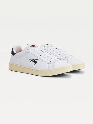 Muške Tommy Hilfiger Cupsole Leather Logo Patike Bela | TH952VIW