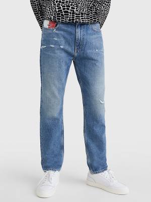 Muške Tommy Hilfiger Dad Regular Tapered Faded Distressed Farmerke Denim Plava | TH823EQM