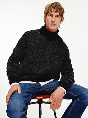 Muške Tommy Hilfiger Elevated Herringbone Roll Neck Jumper Džemper Siva | TH734CYN