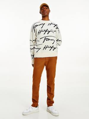 Muške Tommy Hilfiger Elevated Signature Logo Jumper Džemper Bela | TH186PCD