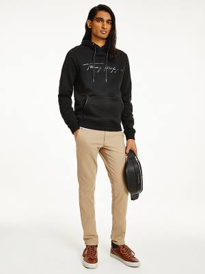 Muške Tommy Hilfiger Elevated TH Signature Duks Hoodie Crna | TH926ZPV