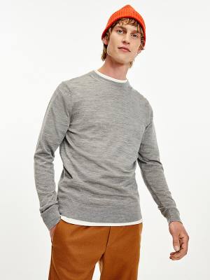 Muške Tommy Hilfiger Elevated Wool Silk Jumper Džemper Siva | TH394QKA