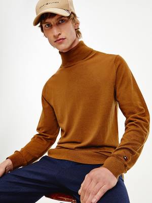 Muške Tommy Hilfiger Elevated Wool Silk Roll Neck Jumper Džemper Braon | TH640PFH