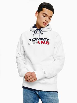 Muške Tommy Hilfiger Essential Logo Duks Hoodie Bela | TH310XMZ