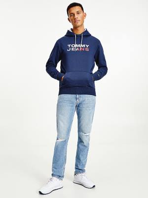 Muške Tommy Hilfiger Essential Logo Duks Hoodie Plava | TH360EXB