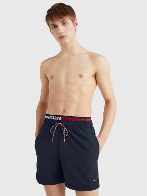 Muške Tommy Hilfiger Flag Mid Length Drawstring Shorts Kupaći Kostimi Plava | TH219RUH