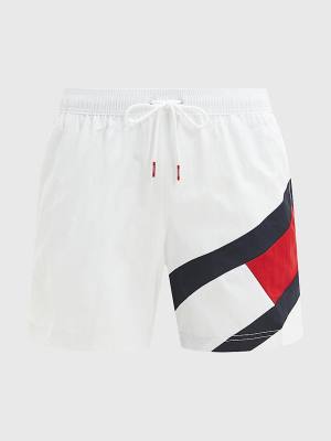 Muške Tommy Hilfiger Flag Mid Length Drawstring Shorts Kupaći Kostimi Bela | TH960YNO