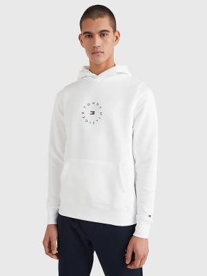 Muške Tommy Hilfiger Flex Fleece Graphic Duks Hoodie Bela | TH754FWV