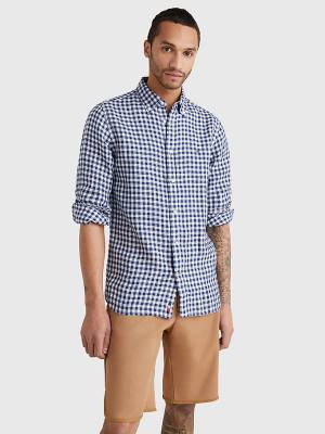 Muške Tommy Hilfiger Gingham Regular Fit Linen Košulje Plava | TH521MEV