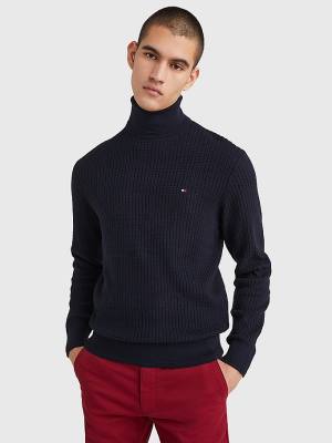 Muške Tommy Hilfiger Grid Check Roll Neck Jumper Džemper Plava | TH120FAS