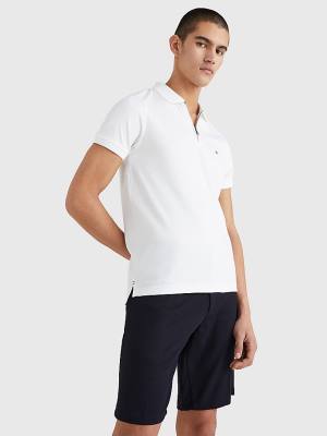 Muške Tommy Hilfiger Half-Zip Interlock Slim Fit Polo Majice Bela | TH923PSZ