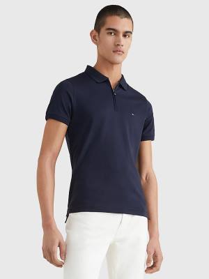 Muške Tommy Hilfiger Half-Zip Interlock Slim Fit Polo Majice Plava | TH987KWE