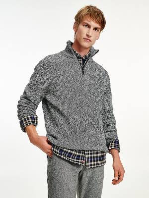 Muške Tommy Hilfiger Half-Zip Mock Turtleneck Jumper Džemper Crna | TH265ZGA