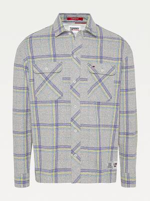 Muške Tommy Hilfiger Heathered Organic Cotton Check Overshirt Košulje Plava | TH814PRA