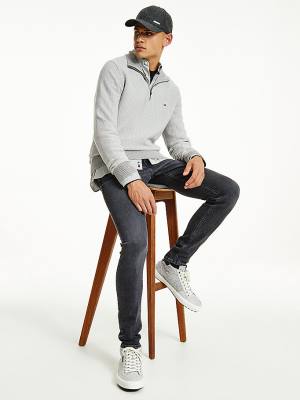 Muške Tommy Hilfiger Herringbone Knit Half-Zip Jumper Džemper Siva | TH657BCE