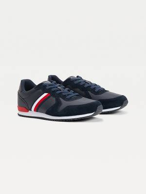 Muške Tommy Hilfiger Iconic Leather Retro Running Patike Plava | TH625KWM