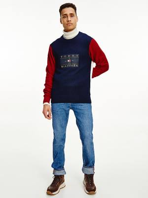 Muške Tommy Hilfiger Icons Colour-Blocked Mixed Knit Jumper Džemper Plava | TH312SYM