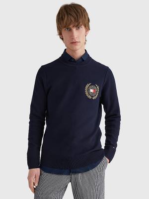 Muške Tommy Hilfiger Icons Crest Embroidery Jumper Džemper Plava | TH180QCY