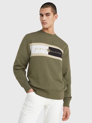 Muške Tommy Hilfiger Icons Logo Crew Neck Duksevi Kaki | TH028UFT