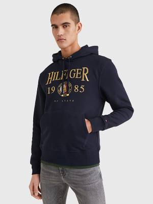 Muške Tommy Hilfiger Icons Logo Embroidery Relaxed Fit Duks Hoodie Plava | TH658YPA