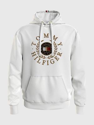 Muške Tommy Hilfiger Icons Logo Embroidery Duks Hoodie Bela | TH948YXI