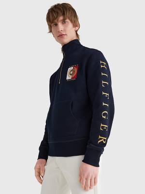 Muške Tommy Hilfiger Icons Logo Half-Zip Duks Hoodie Plava | TH162BAQ