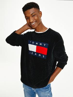 Muške Tommy Hilfiger Intarsia Flag Relaxed Fit Jumper Džemper Crna | TH056CVE